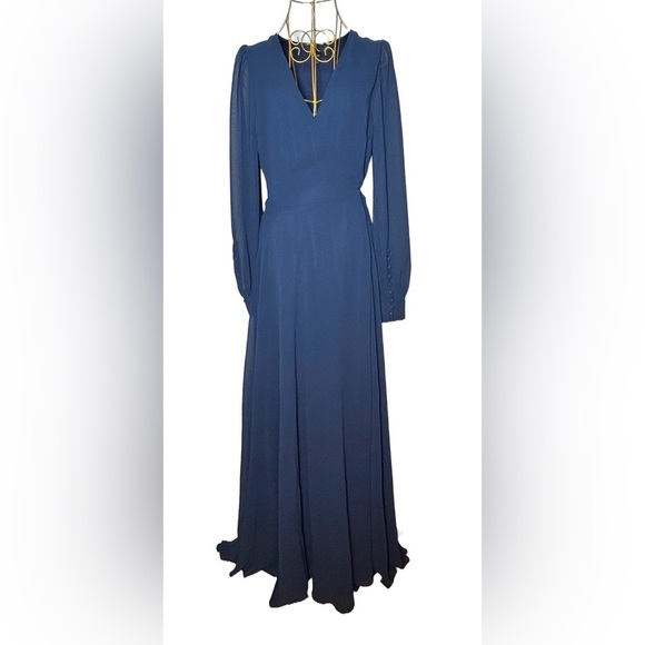 NWT Lulus My Whole Heart Dark Navy Blue Long Sleeve Wrap Dress w/ Button Cuffs M - Picture 5 of 16